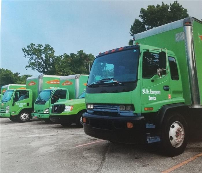 SERVPRO Trucks lined up at our warehouse 